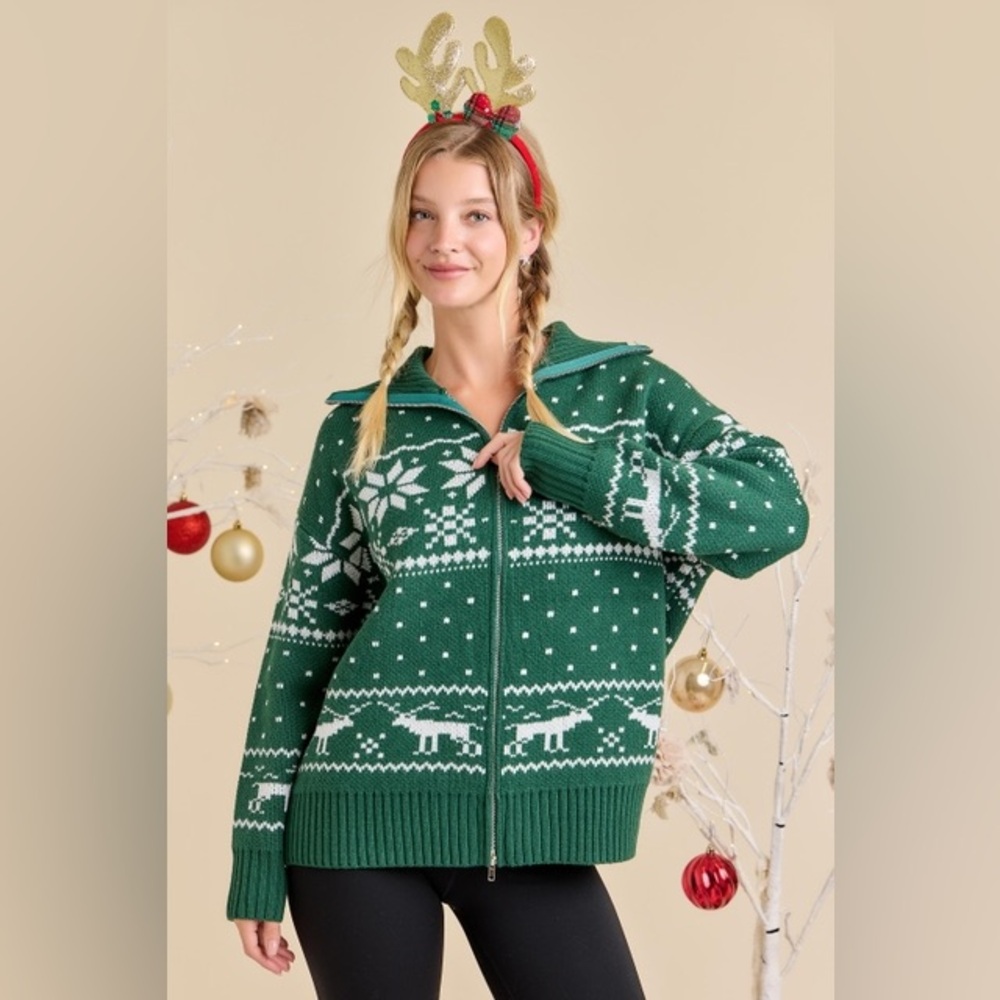 Christmas Fair Isle Knit Sweater Jacket - Main Strip
